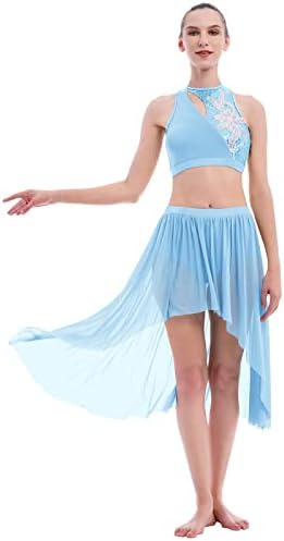 ODASDO Žene 2 komada lirični plesni kostim odrasli moderni suvremeni plesni odjeljak Crod Crod Mesh Tulle Leotard suknja