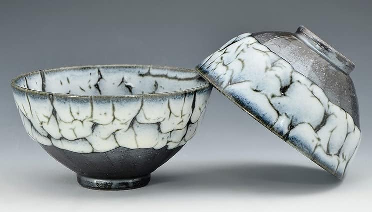 Kyo-yaki. Set od 2 Meshiwan Bowl White Kairagi. Papirnata kutija. keramika.