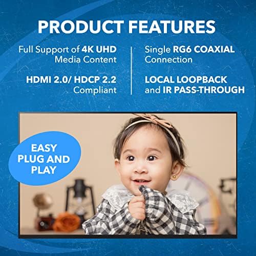 OREI 4K HDMI preko koaksijalnog produžetka do 330 stopa-Ultrahd HDMI 2.0 preko koaksijalnog kabela 75OHM RG-6 bakreni dvosmjerni