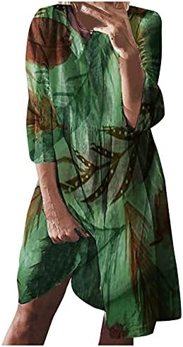 Ženska Maksi haljina u donjem rublju, ležerna udobna haljina s okruglim vratom s printom lišća s dugim rukavima