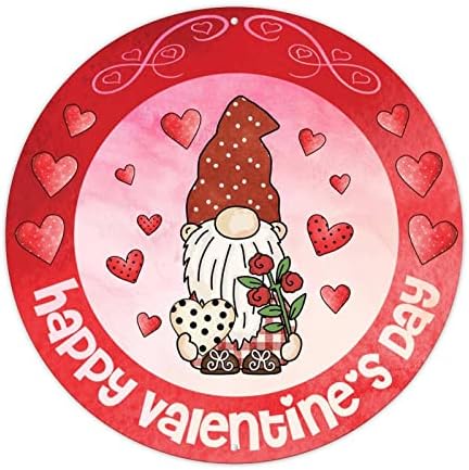 Sretno Valentinovo Gnome ružičasto srce okrugli metalni limen znak ružičasti srce Metalni znak 12in crvene ruže Srčani znak
