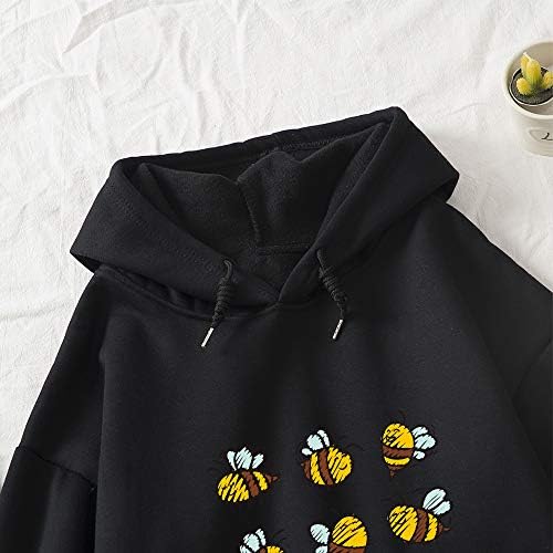 Keevici slatki pčelinji uzorak dugih rukava pamučni vrhovi kapuljača s džepom za žene