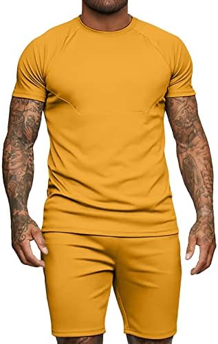 Muški kratki setovi solidna 2 -komadna odjeća sportska ljetna staza košulja mišića mišića kratka rukava i kratke hlače set