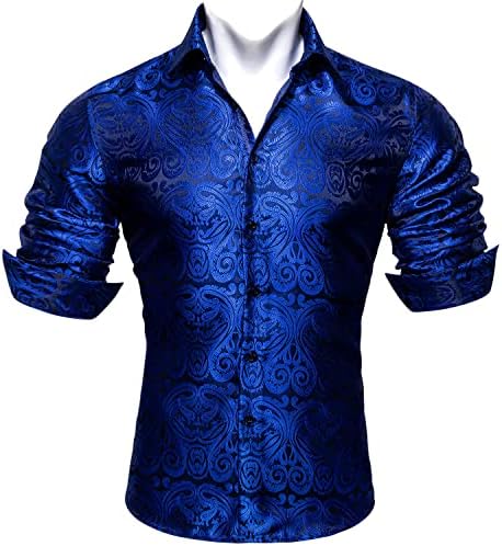 Barry.Wang Paisley majice muške ležerne svilene haljine s dugim rukavima Košulja Redovita košulja za fit gumb vjenčanje/maturalni/zabavni
