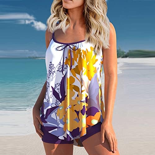 Knosfe Tankini kupaći kostimi za žene Blouson kravate bočne strane dvodijelne bikini set podstavljenog skromnog vrha tenk