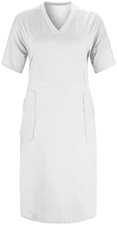 Plus majinska haljina za žene predimenzioniran v vrat kratki rukavi tunična haljina s džepovima vrećasti protočne ljetne