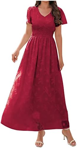 Ženske lepršave haljine, boemska duga haljina s izrezom u obliku slova u, ženska ležerna cvjetna čipkasta vjenčanica, svečana