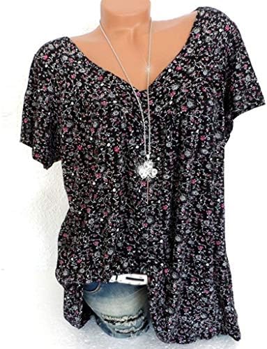 Ženski plus veličine vrhovi ljetni boho cvjetni tiskani kratki rukavi majice casual v majice za vrat labava protočna šifonska