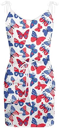 Hoxine Womens Summer Casual Mini haljine bez rukava Spagetti naramenica Sundress USA zastave zvijezde prugaste kaišne džepove