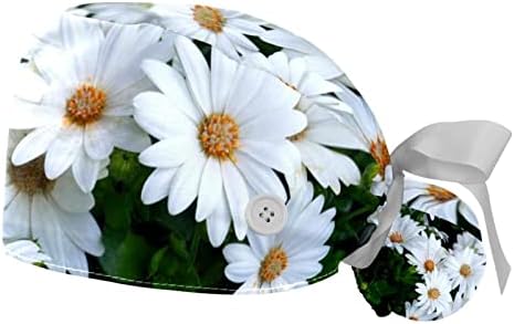 Yidax 2 komada Bijeli cvjetovi Radni poklopac s gumbima i vrpcama kravata za žene za žene