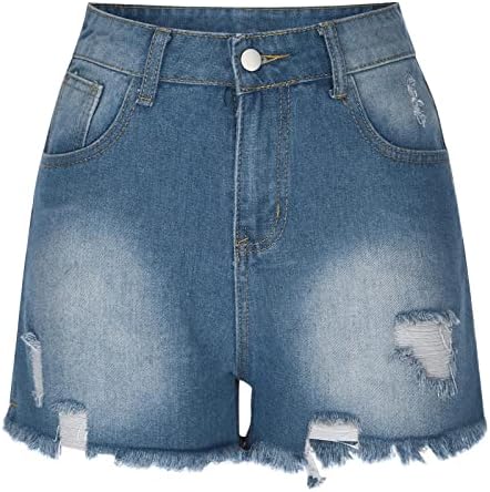 Oplxuo ženske traper kratke kratke hlače Summer Casual Street Street Srednjeg struka srušeni sirovi rub ripped traper jean