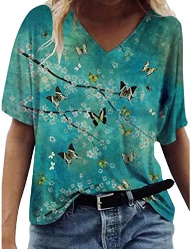 Leptir slikanje grafičke majice za ženske kratke rukave udubljenja bluze bluze majice dame 2023