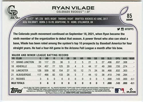 2022 Topps Chrome 85 Ryan Vilade RC Rookie Colorado Rockies Baseball MLB
