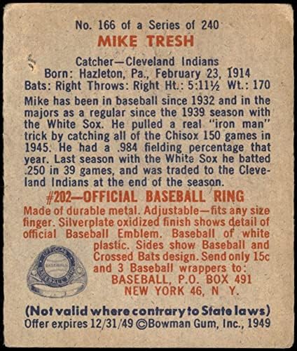 1949. Bowman 166 Mike Tresh Cleveland Indijanci VG+ Indijanci