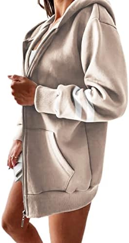 Yousify Women Casual Full Zip Up Plush Hoodie udoban labava prugasta dukvica jakna s dugim rukavima s džepovima