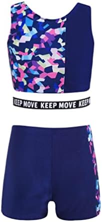 Tiaobug Kids Girls dvodijelni kupaći kostim plesne sportske odjeće Crop Top i kratke hlače Activewear Sets Gym Yoga Workits
