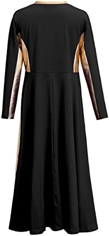 Owlfay Girls metalik zlatni blok boje liturgijska plesna haljina labava fit puna dužina ruffle tunic suknja kostim za bogoslužje