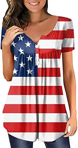 Topovi tunike za žene 4. srpnja, majica s američkom zastavom koja skriva trbuščić, ljetne Ležerne bluze kratkih rukava i