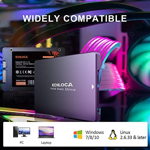 EDILOCA 128GB SSD 2,5 inčni SATA III 6GB/S 3D NAND Internal SSD, čitanje/pisanje ubrza do 500/400 MB/s, interni pogon čvrstog