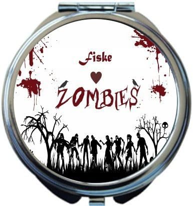 Rikki Knightttm 'Fiske' voli zombije na crvenom grungeu personaliziranom dizajnom imena okrugli kompaktno ogledalo