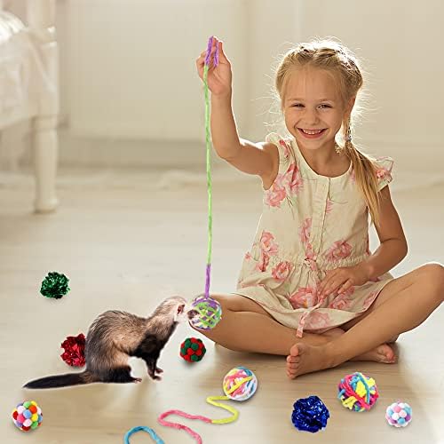 Interaktivne igračke 5: igračke kuglice za žvakanje vunene pređe sa zvonom / šarenim Pom Pom kuglicama i šuštavim kuglicama