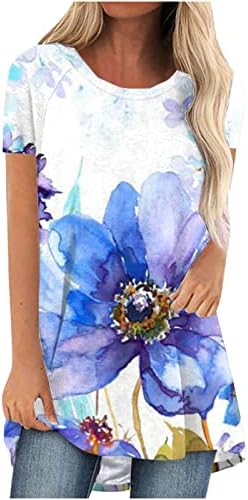 Ženski ljetni elegantni topići od tunike, noviteti, majice kratkih rukava s okruglim vratom s cvjetnim printom, labavi krojevi,