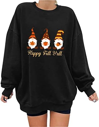 Hoxine Happy Fall Yall Womens Twishirts Tops Girls Preveliki prugasti Gnome Grafički pulover casual labavi labavi košulje