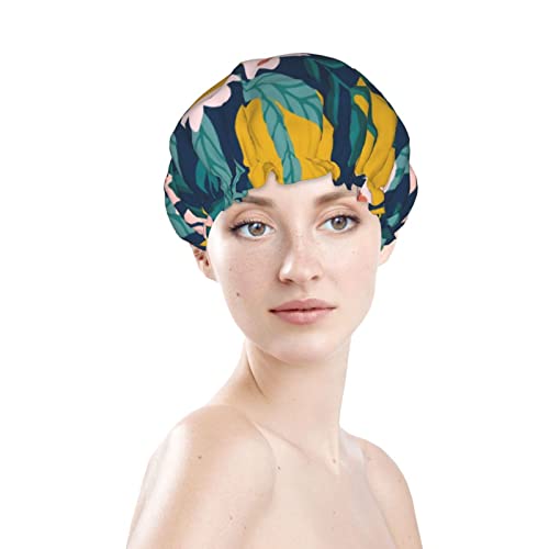 Žene za višekratnu upotrebu rastezanja kape za kosu limun tropski cvjetni cvjetni dvostruki slojevi vodootporni poklopac