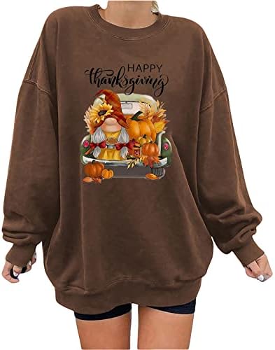 Sretan Dan zahvalnosti Žene modno prevelike dukserice meka udobna ležerna labava pulover grafička košulja na ramenu košulje