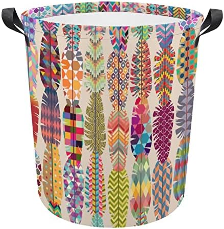 Košara za rublje s perjem u boji s ručkama okrugla sklopiva košara za rublje košara za odlaganje u kupaonici spavaće sobe