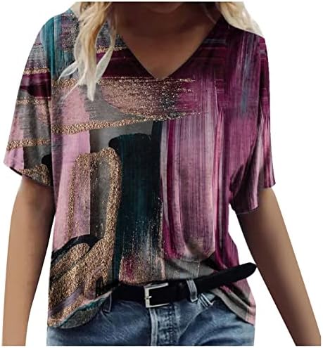 Bluza s kratkim rukavima dame pamučne posade duboki v vratni mramorni grafički labavi fit brunch bluza majica za tinejdžere