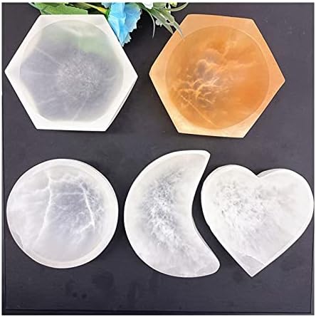 Suweile JJST 1PC Natural White & Orange Selenite Love Moon Hexagon Bowl Gipsum Stone Quartz Crystal Power Stone dekor 0314