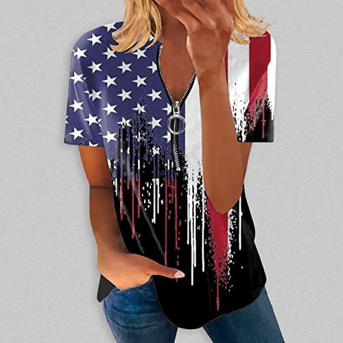 2023 Ženske majice američke zastave Pola zatvarača za žene modni modni kratki rukavi Patriotske majice Dressy casual vrhovi