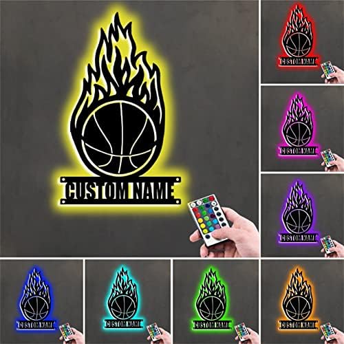 Personalizirani košarkaški plamen zidni znak Svjetlo s imenom Dječje sobe zidni umjetnički znak dekor 16 boja RGB noćni lagani