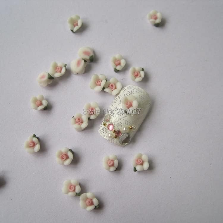 CF1-1 30pcs Slatko keramički bijeli cvjetni oblik noktiju Umjetnost Izgled
