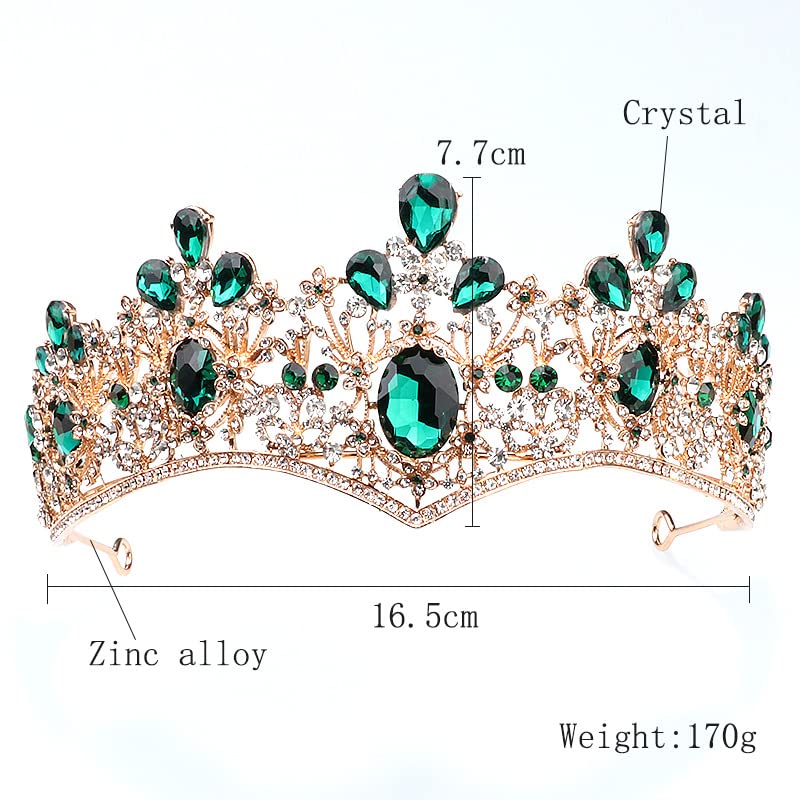 Barokna Kraljičina kruna s draguljima, zelena kruna od rhinestona i tijara, kristalna kruna princeze za žene, mladenkina