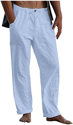 Wenkomg1 muške pamučne lanene hlače labave hlače na plaži Summer casual joga jogger elastični struk crtež za džepove s džepovima