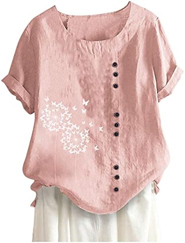 Plus veličine bluze za žene pamučne lanene majice kratkih rukava majica cvjetni print vrhovi casual labave košulje
