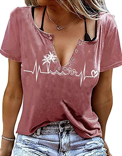 Majica s otkucajem srca na plaži za žene Ljubav srce grafičke majice za tiskanje majice kratki rukavi casual ljetni odmor