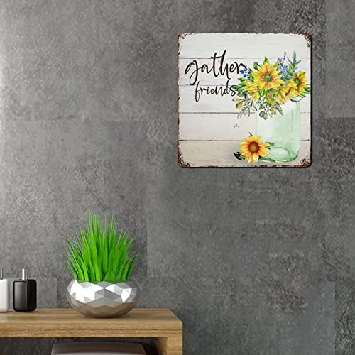 OBITELJSKA METALNI ZNAČAJ SECE PRIJATELJI Akvarelni suncokreti vaza Posteter Metalni dekor znakovi cvjetna drvena zrna Život