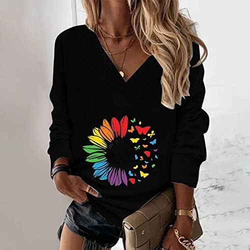 Nokmopo obrezani džemperi za žene modno tiskani V-izrez za pulover dugih rukava Top Bluza grafička majica
