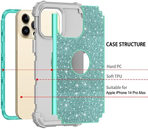 LONTECT za iPhone 14 Pro Max CASE Glitter Sparly Bling Shock Hybrid Hybrid Hibrid Sturds High Impact zaštitni poklopac za