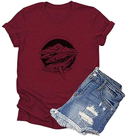 Ženska košulja s uzorkom oceanskih životinja, majica s printom kitova, kratke hlače s okruglim vratom, majica s rukavima,