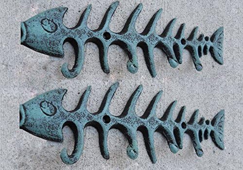 Kostur riblje kocke Antique Verdigris zidna vješalica / kuke lijevano željezo za kapute, pregače, šešire, ručnike, držači