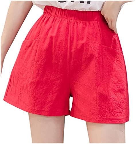 Qifen platnene kratke hlače za žene s visokim strukom ležerne kratke hlače s džepovima za djevojke široke noge opuštene kratke