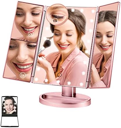 Makeup Mirror Ogledalo Ogledalo sa svjetlima, trostruko LED osvijetljeno ogledalo šminke, 10x/3x/2x uvećanje ispraznosti