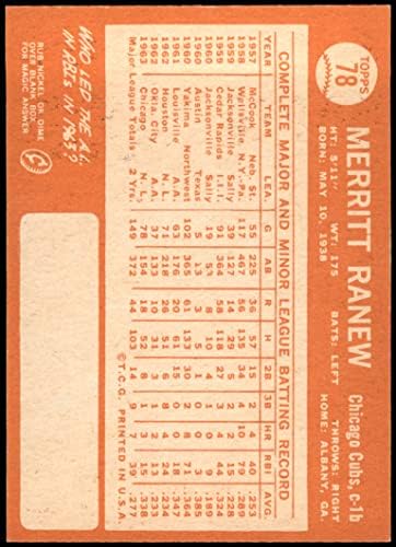1964. Topps 78 Merritt RaChicago Cubs Ex Cubs
