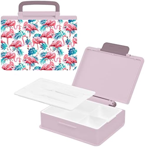 Kigai Tropical Palm Flamingo kutija za ručak za ručak 1000ml Bento kutija s žlicama od žlica 3 odjeljaka spremnika hrane