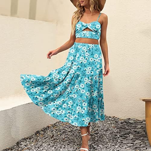 Ljetne suknje za žene 2023 Elastična visoki struk A-Line Flowy Maxi suknja cvjetni print Cvjetna suknja s džepovima s džepovima,