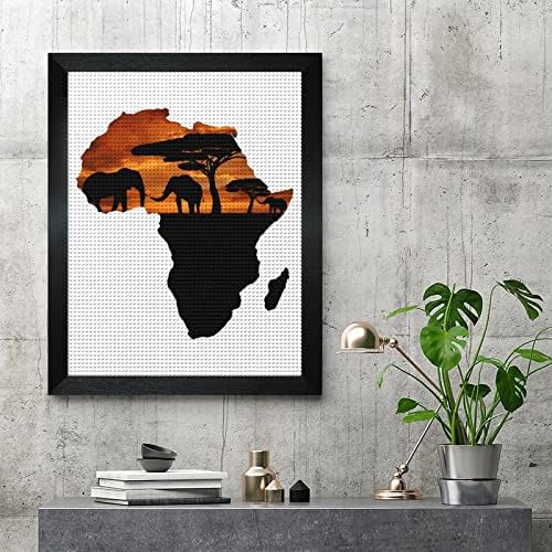 Afrička safari karta okrugla dijamantna slika s okvirom pune bušilice slike za ukras zida